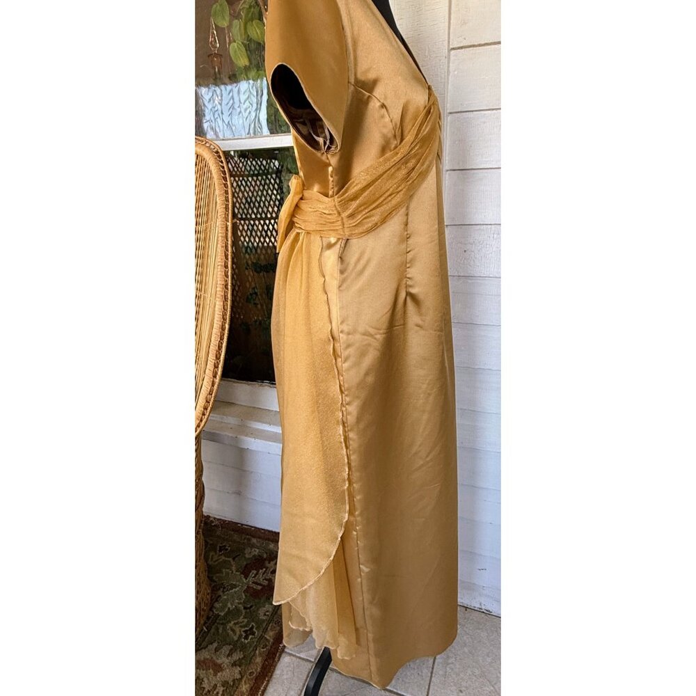 Vintage 60's Gold Satin Organza Formal Dress Rhinestones Bow Back M/L - Picture 15 of 16